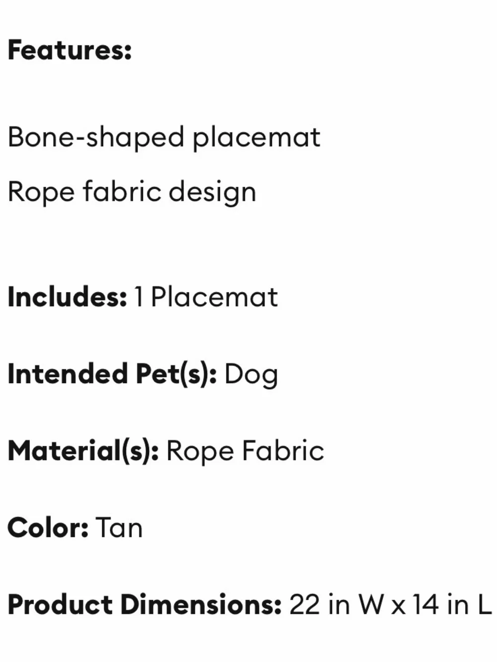 🐻‍❄️NEW* TOP PAW Bone-Shaped Doggy Placemat - Tan - LOT OF 2